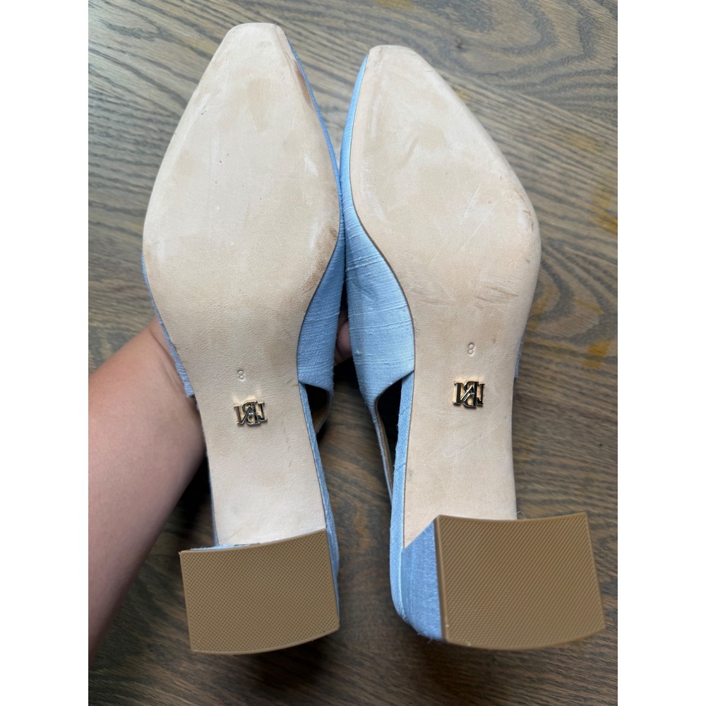 Badgley Mischka Light Blue Textured Fabric Slingback Block Heel Pumps Size 8 - Picture 7 of 9
